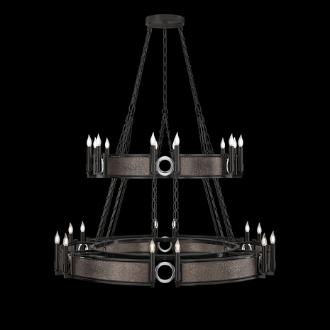 100036-121 Fine Art Lighting Mirage 50"W Round Chandelier with Black Iron/Nickel/Pebble Finish