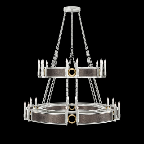 100036-411 Fine Art Lighting Mirage 50"W Round Chandelier with Silver Leaf/Brass/Pebble Finish