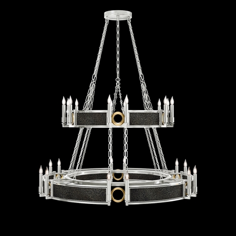 100036-413 Fine Art Lighting Mirage 50"W Round Chandelier with Silver Leaf/Brass/Black Knight Finish