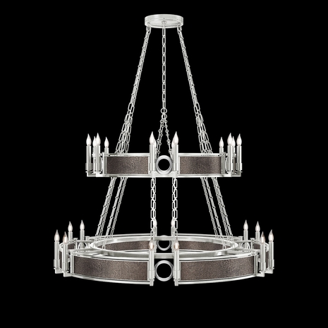 100036-421 Fine Art Lighting Mirage 50"W Round Chandelier with Silver Leaf/Nickel/Pebble Finish