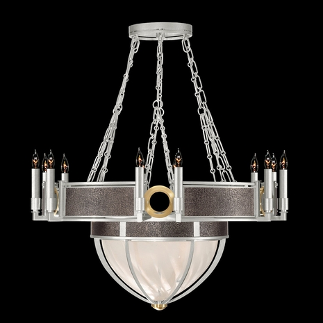 100037-411 Fine Art Lighting Mirage 35.75"W Round Chandelier with Silver Leaf/Brass/Pebble Finish