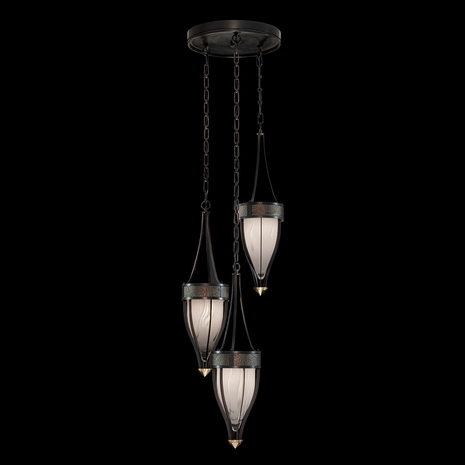 100044-113 Fine Art Lighting Mirage 17.5"W Round Pendant with Black Iron/Brass/Black Knight Finish