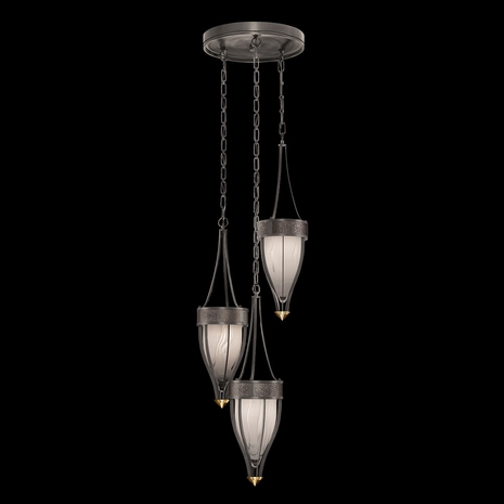 100044-711 Fine Art Lighting Mirage 17.5"W Round Pendant with Midnight Steel/Brass/Pebble Finish