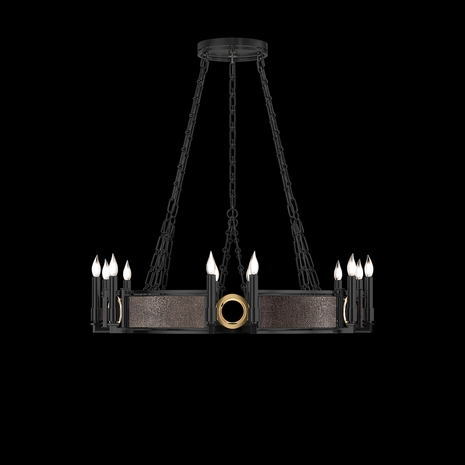 100047-111 Fine Art Lighting Mirage 35.75"W Round Chandelier with Black Iron/Brass/Pebble Finish