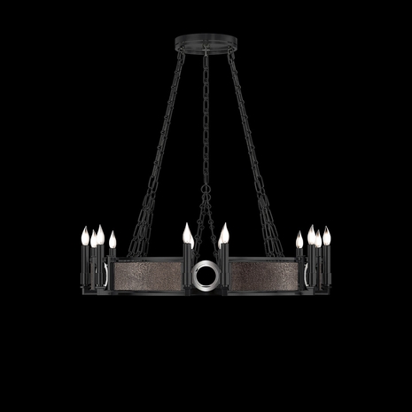 100047-121 Fine Art Lighting Mirage 35.75"W Round Chandelier with Black Iron/Nickel/Pebble Finish