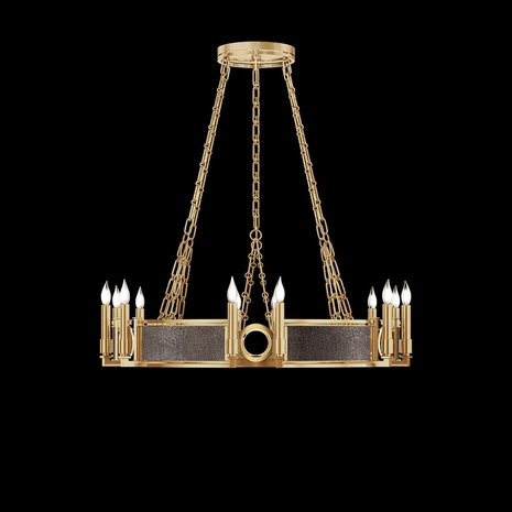 100047-311 Fine Art Lighting Mirage 35.75"W Round Chandelier with Gold Leaf/Brass/Pebble Finish