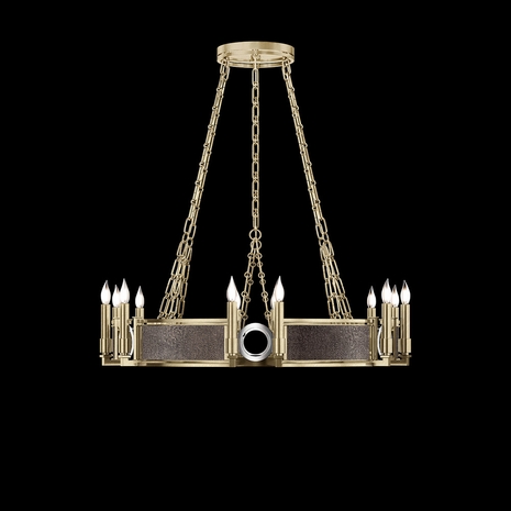 100047-521 Fine Art Lighting Mirage 35.75"W Round Chandelier with Soft Gold Leaf/Nickel/Pebble Finish