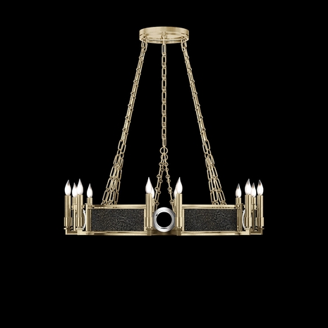 100047-523 Fine Art Lighting Mirage 35.75"W Round Chandelier with Soft Gold Leaf/Nickel/Black Knight Finish