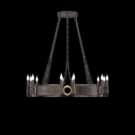 100047-711 Fine Art Lighting Mirage 35.75"W Round Chandelier with Midnight Steel/Brass/Pebble Finish