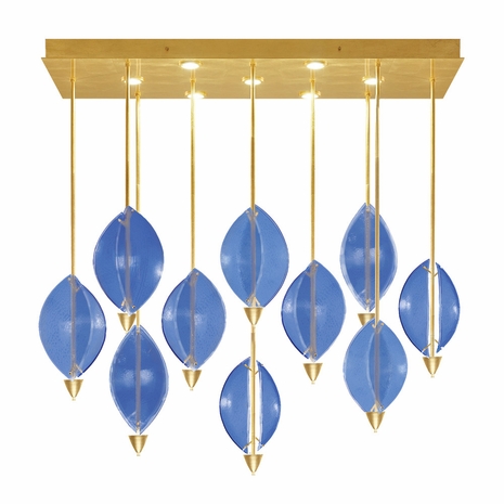 100056-31 Fine Art Lighting Embark 59"W Rectangular Pendant with Gold Leaf/Blue Finish