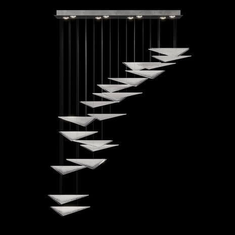 100116-44 Fine Art Lighting Volo 60.5"W Rectangular Pendant with Silver/Clear Hammered Finish