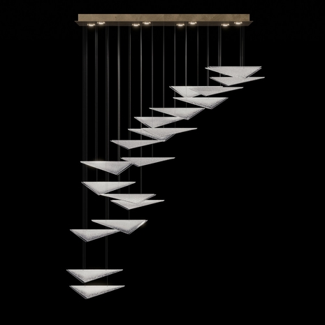 100116-54 Fine Art Lighting Volo 60.5"W Rectangular Pendant with Soft Gold/Clear Hammered Finish