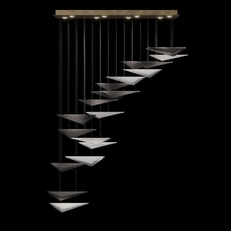 100116-55 Fine Art Lighting Volo 60.5"W Rectangular Pendant with Soft Gold/Smoke Hammered Finish