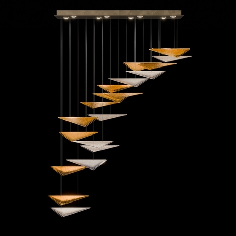 100116-56 Fine Art Lighting Volo 60.5"W Rectangular Pendant with Soft Gold/Amber Hammered Finish
