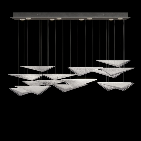 100117-44 Fine Art Lighting Volo 58"W Rectangular Pendant with Silver/Clear Hammered Finish