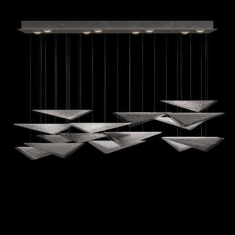 100117-45 Fine Art Lighting Volo 58"W Rectangular Pendant with Silver/Smoke Hammered Finish