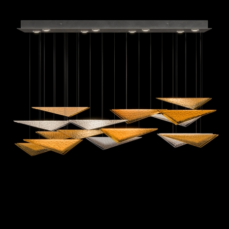 100117-46 Fine Art Lighting Volo 58"W Rectangular Pendant with Silver/Amber Hammered Finish