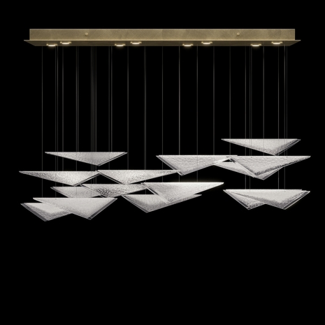 100117-54 Fine Art Lighting Volo 58"W Rectangular Pendant with Soft Gold/Clear Hammered Finish