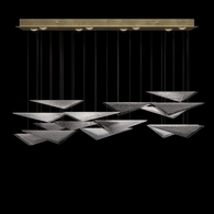 100117-55 Fine Art Lighting Volo 58"W Rectangular Pendant with Soft Gold/Smoke Hammered Finish