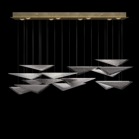 100117-55 Fine Art Lighting Volo 58"W Rectangular Pendant with Soft Gold/Smoke Hammered Finish