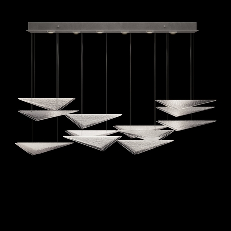 100118-44 Fine Art Lighting Volo 58"W Rectangular Pendant with Silver/Clear Hammered Finish
