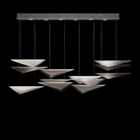 100118-45 Fine Art Lighting Volo 58"W Rectangular Pendant with Silver/Smoke Hammered Finish