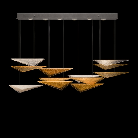100118-46 Fine Art Lighting Volo 58"W Rectangular Pendant with Silver/Amber Hammered Finish