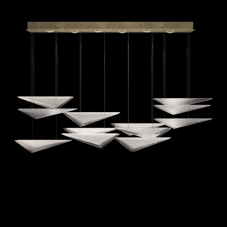 100118-54 Fine Art Lighting Volo 58"W Rectangular Pendant with Soft Gold/Clear Hammered Finish