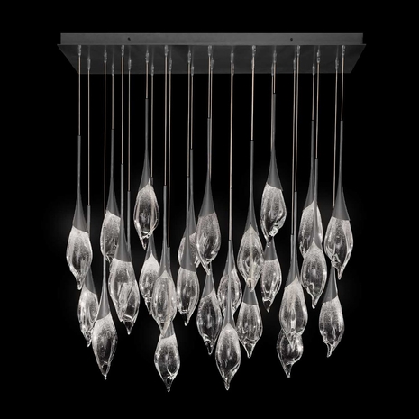 100132-7 Fine Art Lighting Mayu 54"W Rectangular Tall Pendant with Midnight Steel Finish