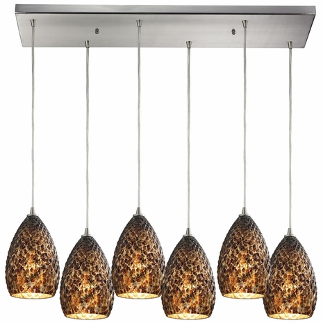 10253/6RC-BC ELK Lighting Geval 6-Light Rectangular Pendant Fixture In Satin Nickel With Burnt Caramel Glass