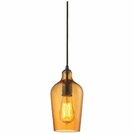 10331/1HAMB ELK Lighting Hammered Glass 1-Light Mini Pendant in Oiled Bronze with Hammered Amber Glass