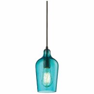 10331/1HAQ ELK Lighting Hammered Glass 1-Light Mini Pendant In Oiled Bronze With Hammered Aqua Glass