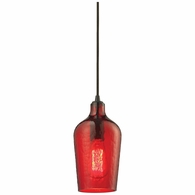 10331/1HRD ELK Lighting Hammered Glass 1-Light Mini Pendant In Oiled Bronze With Hammered Red Glass