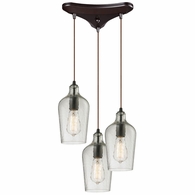 10331/3CLR ELK Lighting Hammered Glass 3-Light Triangular Pendant Fixture In Oiled Bronze With Hammered Clear Glass