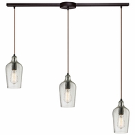 10331/3L-CLR ELK Lighting Hammered Glass 3-Light Linear Pendant Fixture In Oiled Bronze With Hammered Clear Glass
