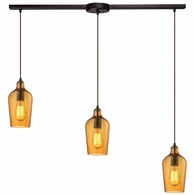 10331/3L-HAMB ELK Lighting Hammered Glass 3-Light Linear Pendant Fixture in Oiled Bronze with Hammered Amber Glass