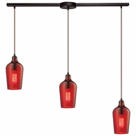 10331/3L-HRD ELK Lighting Hammered Glass 3-Light Linear Pendant Fixture In Oiled Bronze With Hammered Red Glass