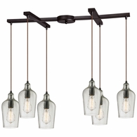 10331/6CLR ELK Lighting Hammered Glass 6-Light H-Bar Pendant Fixture In Oiled Bronze With Hammered Clear Glass