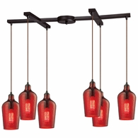 10331/6HRD ELK Lighting Hammered Glass 6-Light H-Bar Pendant Fixture In Oiled Bronze With Hammered Red Glass