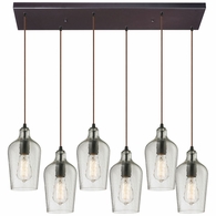 10331/6RC-CLR ELK Lighting Hammered Glass 6-Light Rectangular Pendant Fixture In Oiled Bronze With Hammered Clear Glass