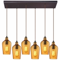 10331/6RC-HAMB ELK Lighting Hammered Glass 6-Light Rectangular Pendant Fixture in Oiled Bronze with Hammered Amber Glass