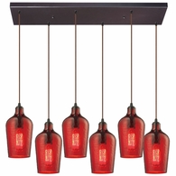 10331/6RC-HRD ELK Lighting Hammered Glass 6-Light Rectangular Pendant Fixture In Oiled Bronze With Hammered Red Glass