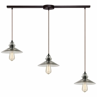 10332/3L ELK Lighting Hammered Glass 3-Light Linear Pendant Fixture In Oiled Bronze With Hammered Clear Glass
