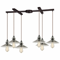 10332/6 ELK Lighting Hammered Glass 6-Light H-Bar Pendant Fixture In Oiled Bronze With Hammered Clear Glass