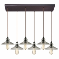 10332/6RC ELK Lighting Hammered Glass 6-Light Rectangular Pendant Fixture In Oiled Bronze With Hammered Clear Glass