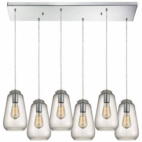10423/6RC ELK Lighting Orbital 6-Light Rectangular Pendant Fixture In Polished Chrome With Clear Glass