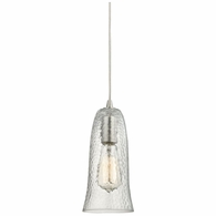 10431/1CLR ELK Lighting Hammered Glass 1-Light Mini Pendant In Satin Nickel With Hammered Clear Glass