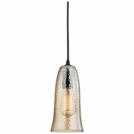 10431/1HAMP ELK Lighting Hammered Glass 1-Light Mini Pendant in Oiled Bronze with Amber-plated Hammered Glass