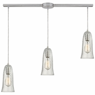10431/3L-CLR ELK Lighting Hammered Glass 3-Light Linear Pendant Fixture In Satin Nickel With Hammered Clear Glass