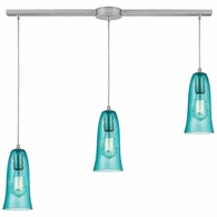 10431/3L-HAQ ELK Lighting Hammered Glass 3-Light Linear Pendant Fixture in Satin Nickel with Hammered Aqua Glass